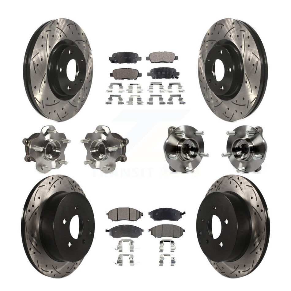 Front Rear Hub Bearing Coated Brake Rotor Pads Kit (10Pc) For 2015-2017 INFINITI QX70 AWD KBB-111259