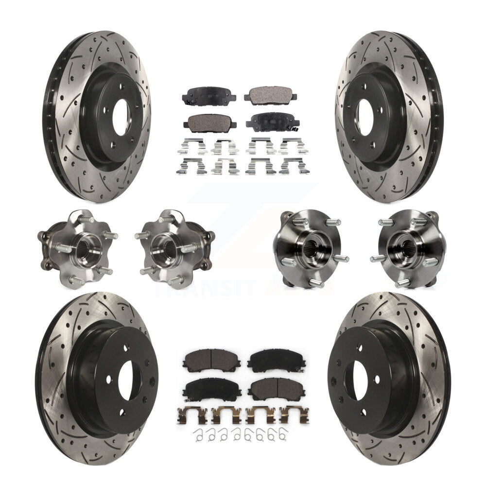 Front Rear Hub Bearing Coated Brake Rotor Pads Kit (10Pc) For 2016-2017 INFINITI QX50 AWD KBB-111264