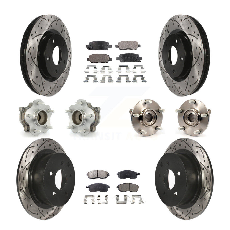 Front Rear Hub Bearings Assembly Coated Disc Brake Rotors And Ceramic Pads Kit (10Pc) For 2007-2012 Nissan Sentra SE-R with 2.5L KBB-111266