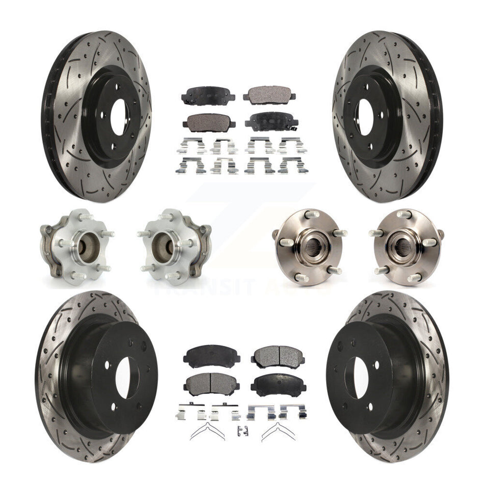 Front Rear Hub Bearings Assembly Coated Disc Brake Rotors And Ceramic Pads Kit (10Pc) For 2007-2012 Nissan Sentra SE-R Spec V with 2.5L KBB-111267