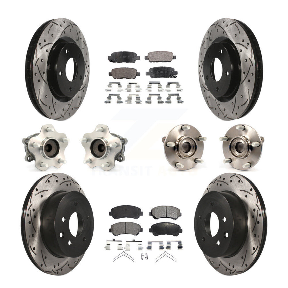Front Rear Hub Bearings Assembly Coated Disc Brake Rotors And Ceramic Pads Kit (10Pc) For Nissan Rogue Select FWD KBB-111270