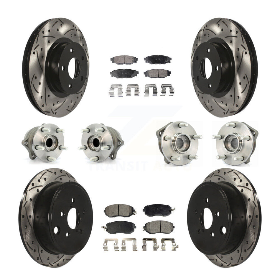 Front Rear Hub Bearings Assembly Coated Disc Brake Rotors And Ceramic Pads Kit (10Pc) For 2011 Subaru Impreza Outback Sport 2.5i Premium KBB-111271