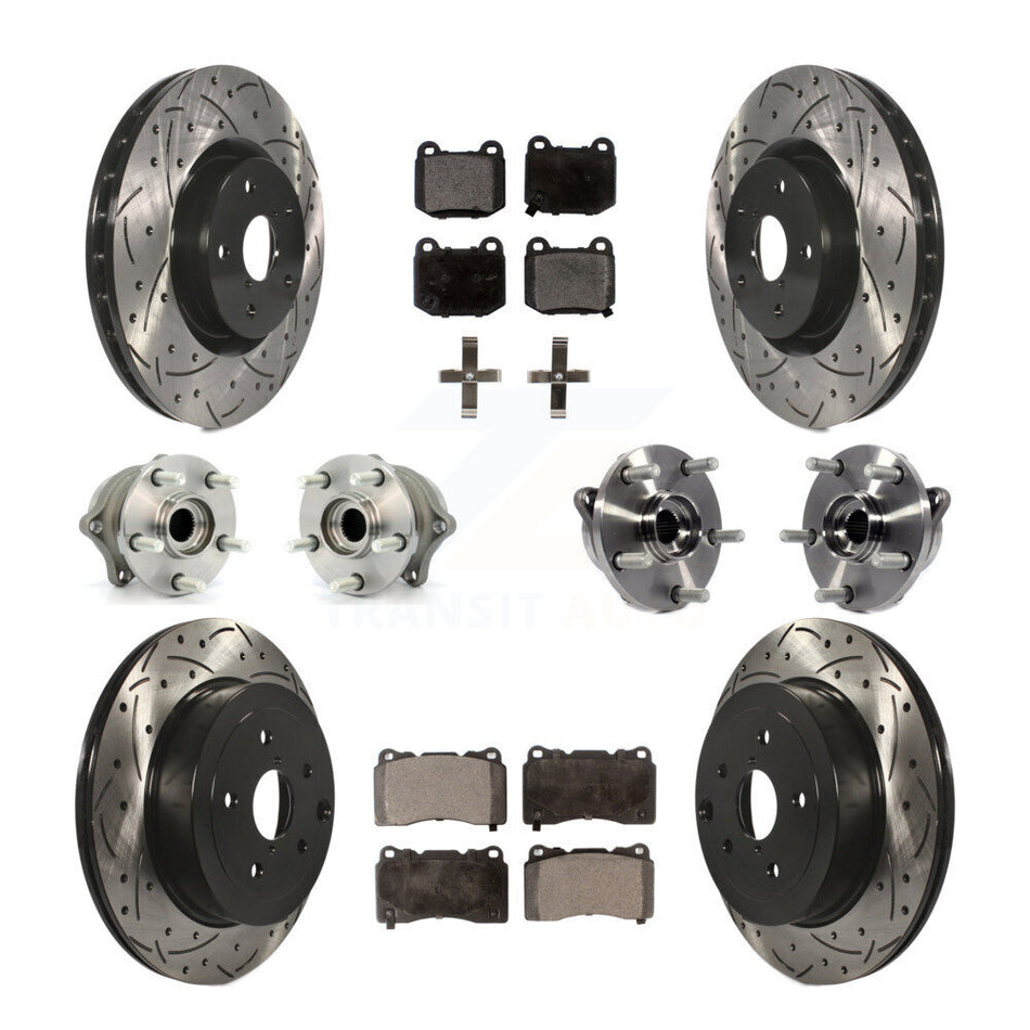 Front Rear Hub Bearings Assembly Coated Disc Brake Rotors And Ceramic Pads Kit (10Pc) For Subaru Impreza WRX STI KBB-111275