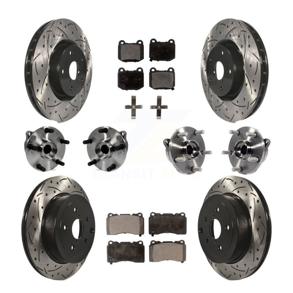 Front Rear Hub Bearings Assembly Coated Disc Brake Rotors And Ceramic Pads Kit (10Pc) For 2008-2012 Subaru Impreza WRX STI KBB-111276