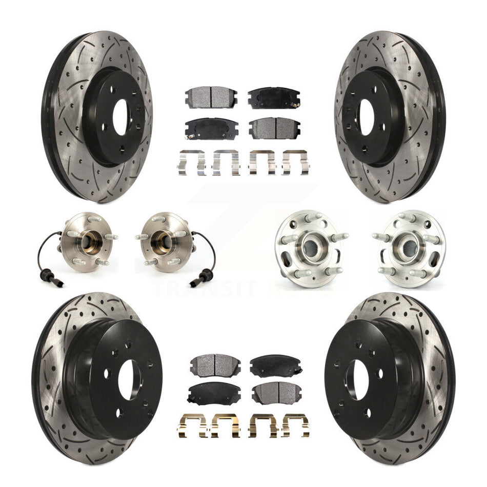 Front Rear Hub Bearings Assembly Coated Disc Brake Rotors And Ceramic Pads Kit (10Pc) For 2010-2017 Chevrolet Equinox GMC Terrain KBB-111284