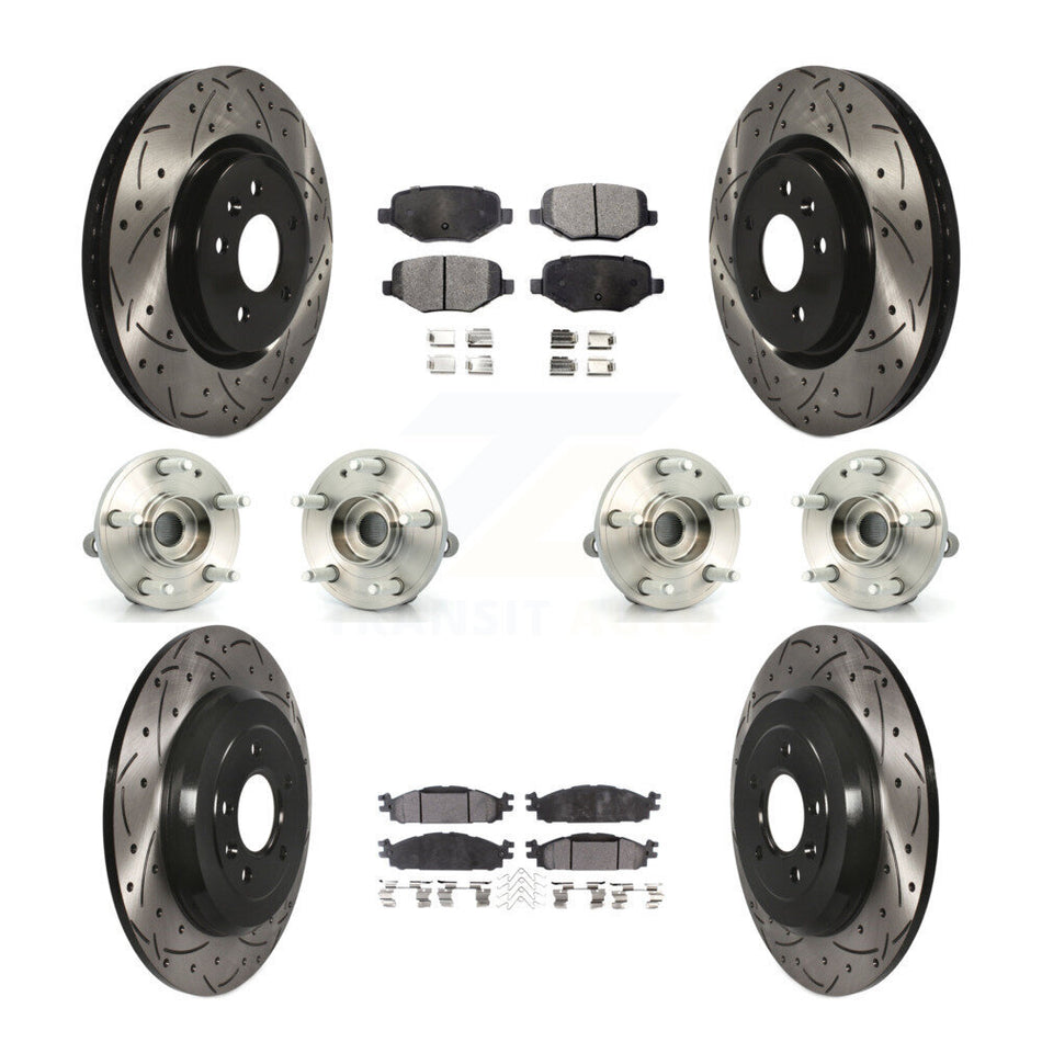 Front Rear Hub Bearings Assembly Coated Disc Brake Rotors And Ceramic Pads Kit (10Pc) For Ford Explorer KBB-111286