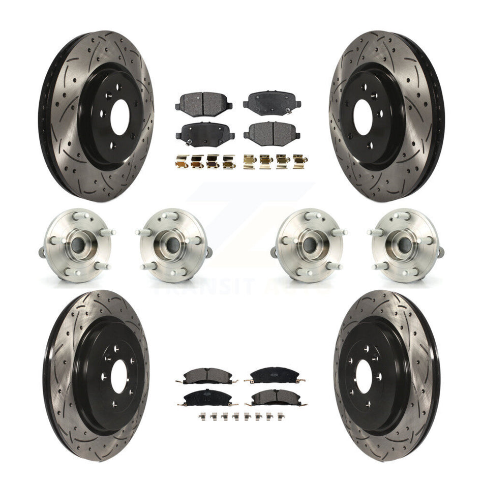 Front Rear Hub Bearings Assembly Coated Disc Brake Rotors And Ceramic Pads Kit (10Pc) For 2013 Ford Explorer Sport With Heavy Duty Brakes KBB-111288