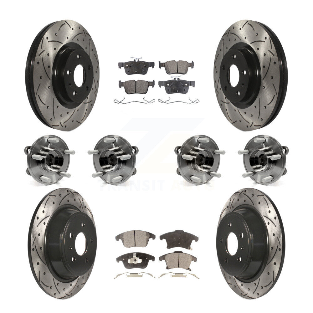 Front Rear Hub Bearing Coated Disc Brake Rotor And Ceramic Pad Kit (10Pc) For Lincoln MKZ KBB-111295