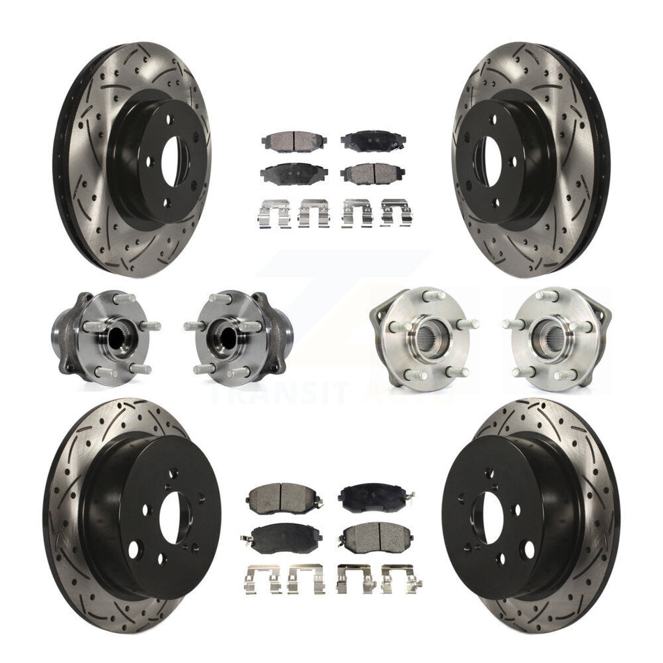 Front Rear Hub Bearings Assembly Coated Disc Brake Rotors And Ceramic Pads Kit (10Pc) For 2012-2013 Subaru Impreza Limited Base Premium KBB-111300