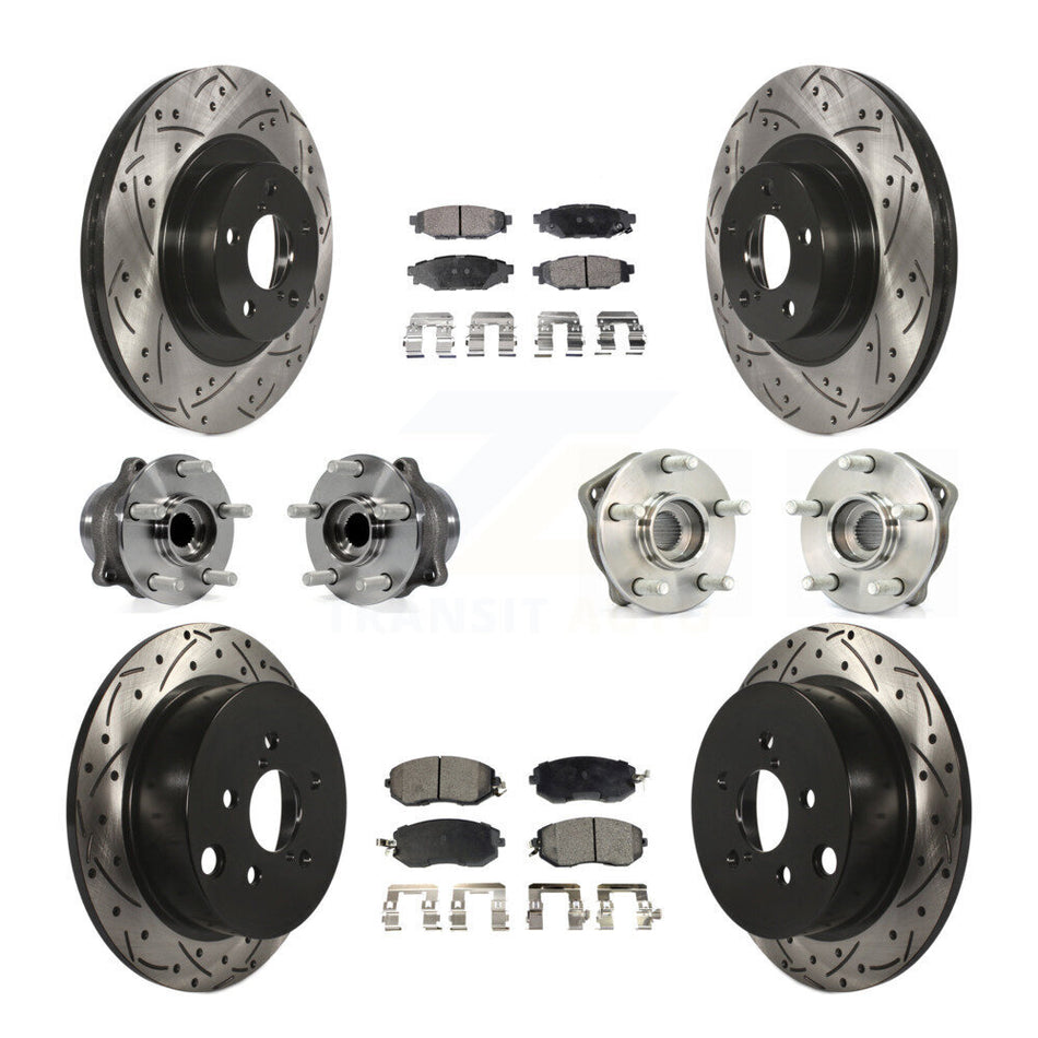 Front Rear Hub Bearings Assembly Coated Disc Brake Rotors And Ceramic Pads Kit (10Pc) For 2013 Subaru XV Crosstrek With 292mm Diameter Rotor KBB-111301