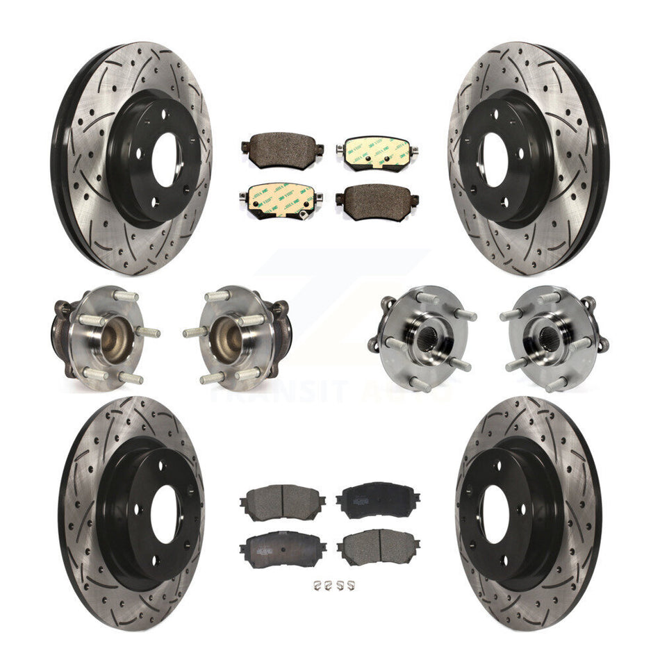 Front Rear Hub Bearings Assembly Coated Disc Brake Rotors And Ceramic Pads Kit (10Pc) For 2016-2018 Mazda 6 KBB-111304