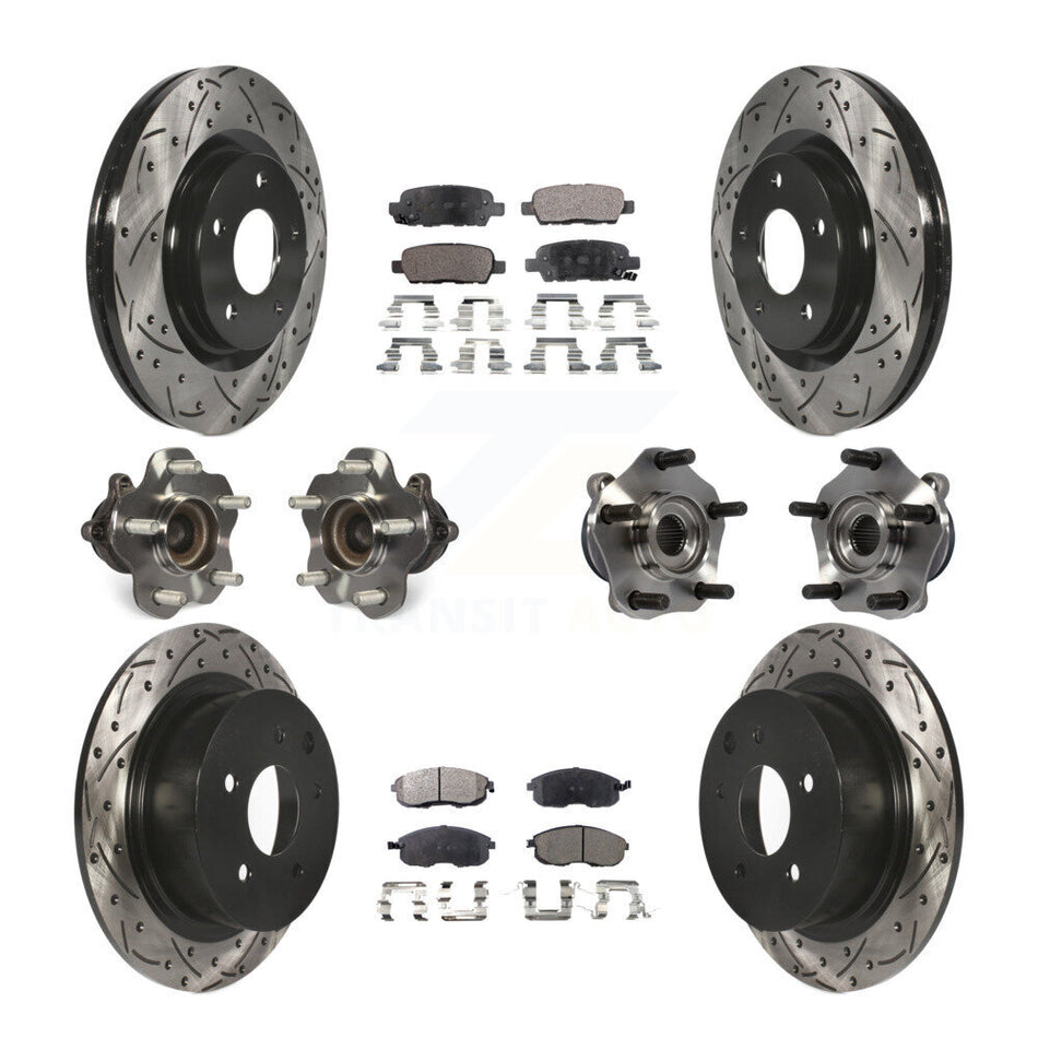 Front Rear Hub Bearings Assembly Coated Disc Brake Rotors And Ceramic Pads Kit (10Pc) For 2017-2019 Nissan Sentra Turbocharged KBB-111307