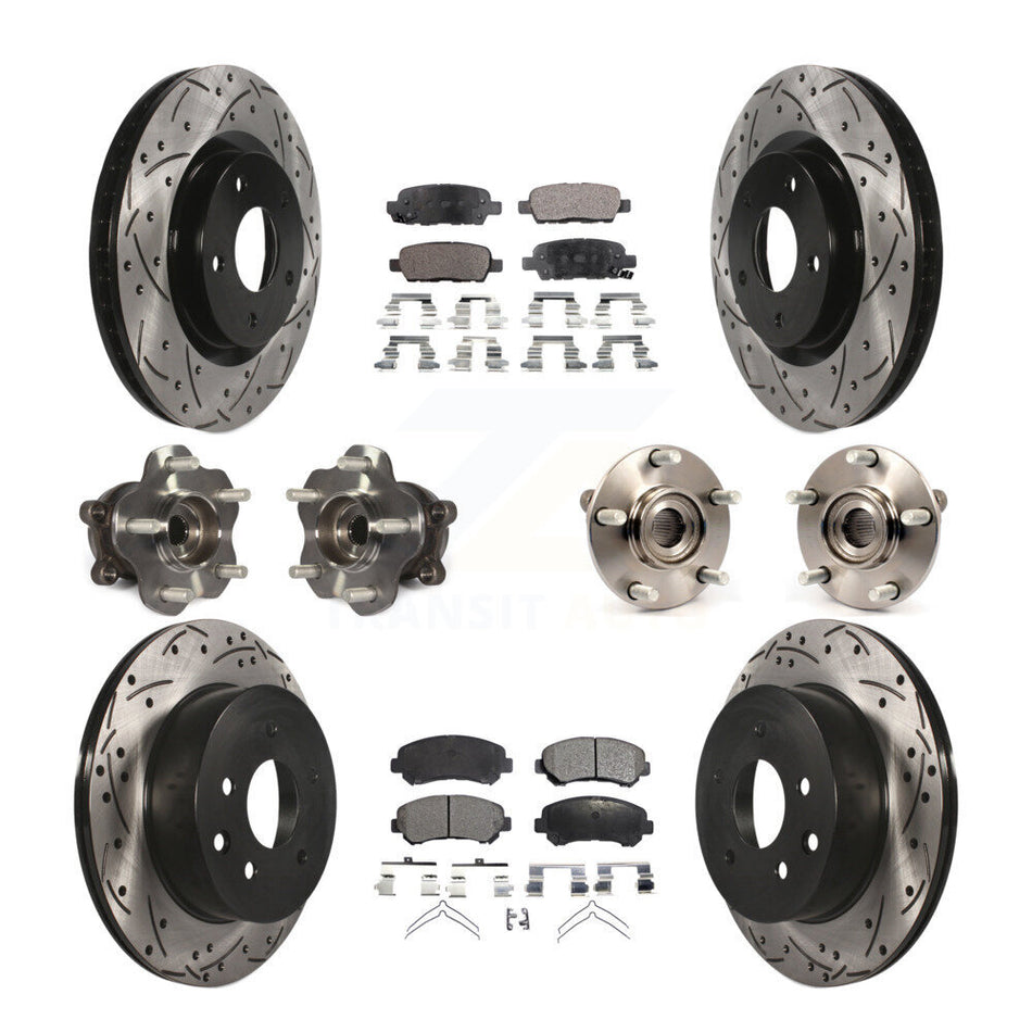 Front Rear Hub Bearings Assembly Coated Disc Brake Rotors And Ceramic Pads Kit (10Pc) For 2014-2015 Nissan Rogue Select AWD KBB-111309