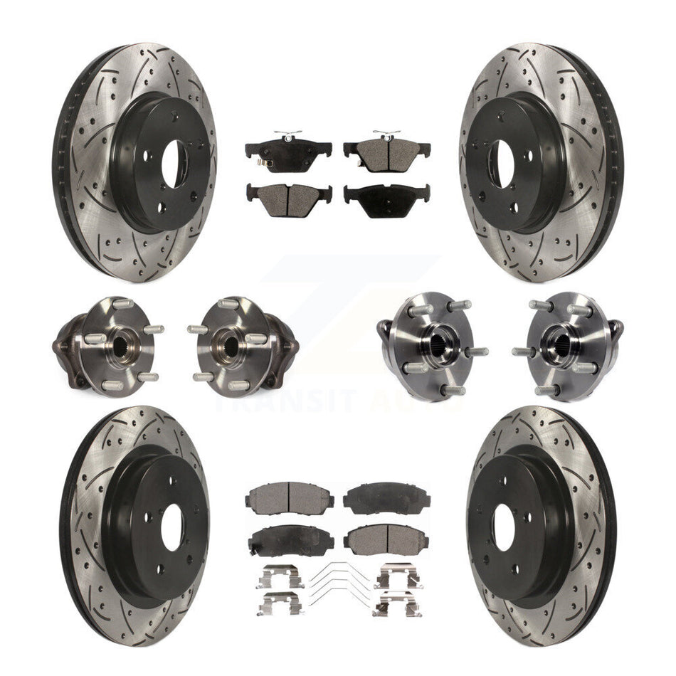 Front Rear Hub Bearings Assembly Coated Disc Brake Rotors And Ceramic Pads Kit (10Pc) For 2016-2019 Subaru Legacy 2.5L KBB-111316