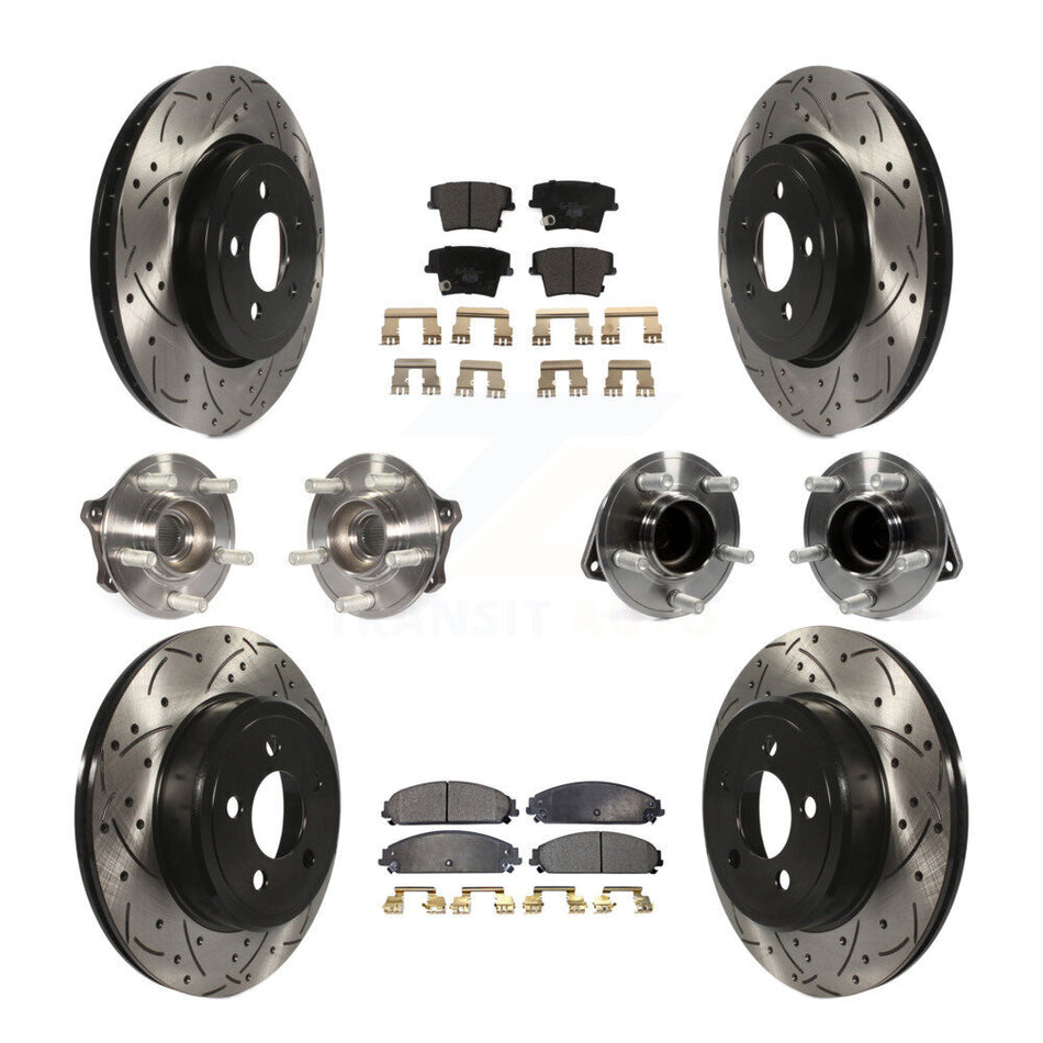 Front Rear Hub Bearings Assembly Coated Disc Brake Rotors And Ceramic Pads Kit (10Pc) For Dodge Challenger Chrysler 300 Charger KBB-111324