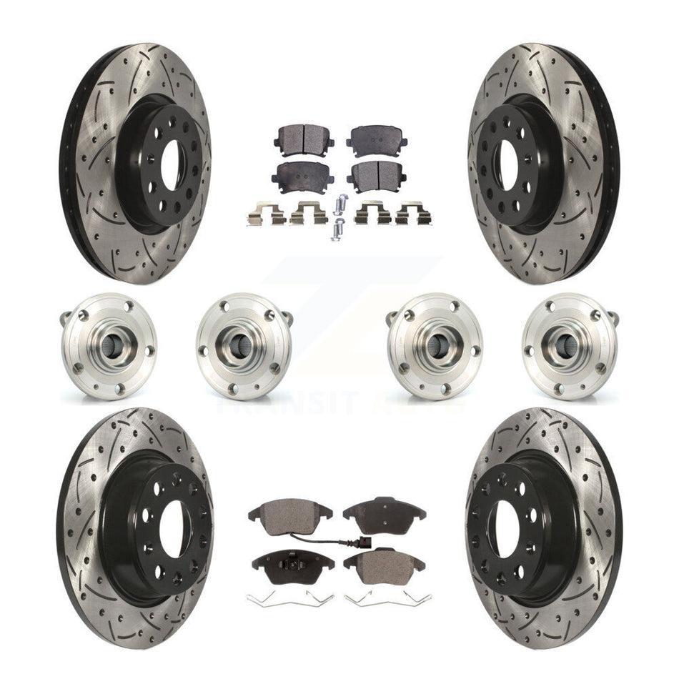 Front Rear Hub Bearings Assembly Coated Disc Brake Rotors And Ceramic Pads Kit (10Pc) For Volkswagen Passat Audi A3 Quattro KBB-111334