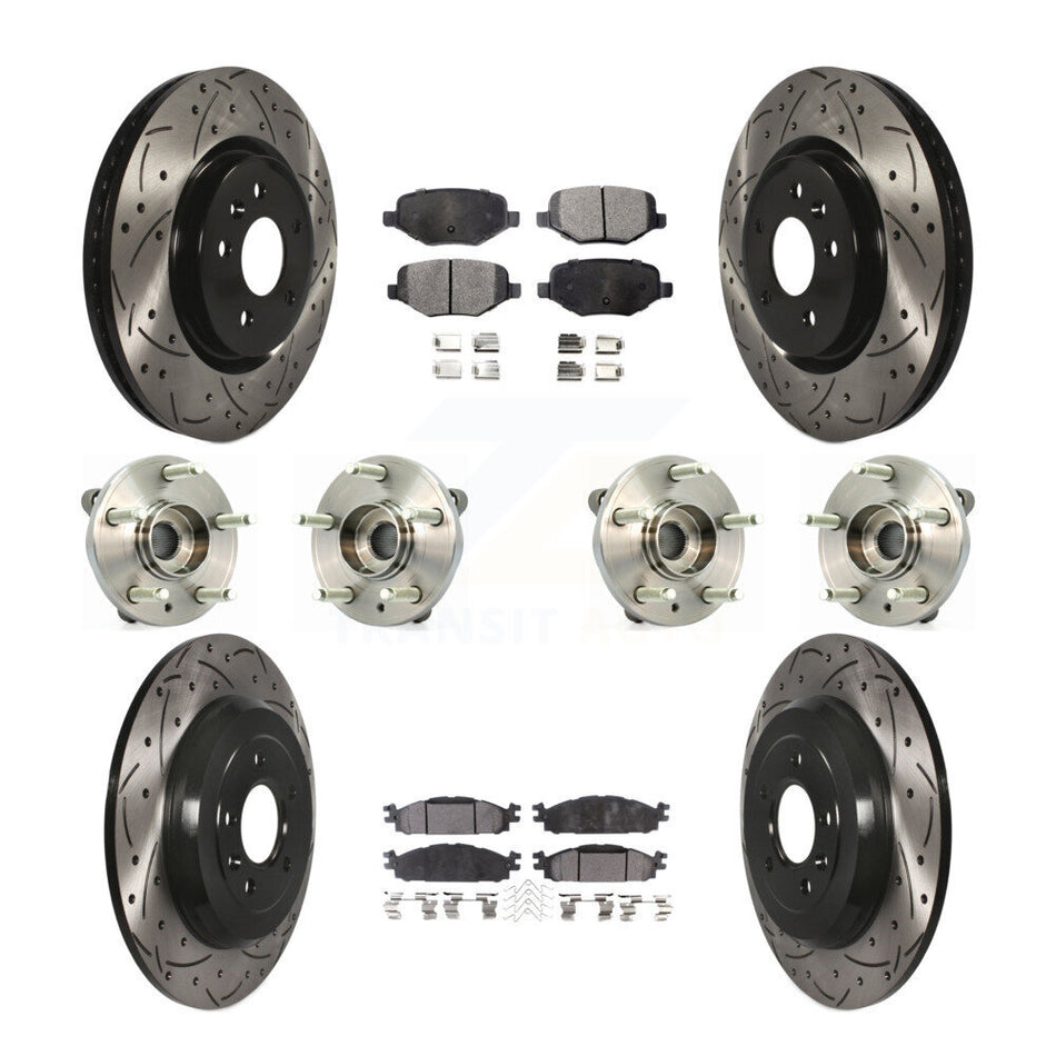 Front Rear Hub Bearings Assembly Coated Disc Brake Rotors And Ceramic Pads Kit (10Pc) For Ford Taurus Flex Lincoln MKT MKS KBB-111343