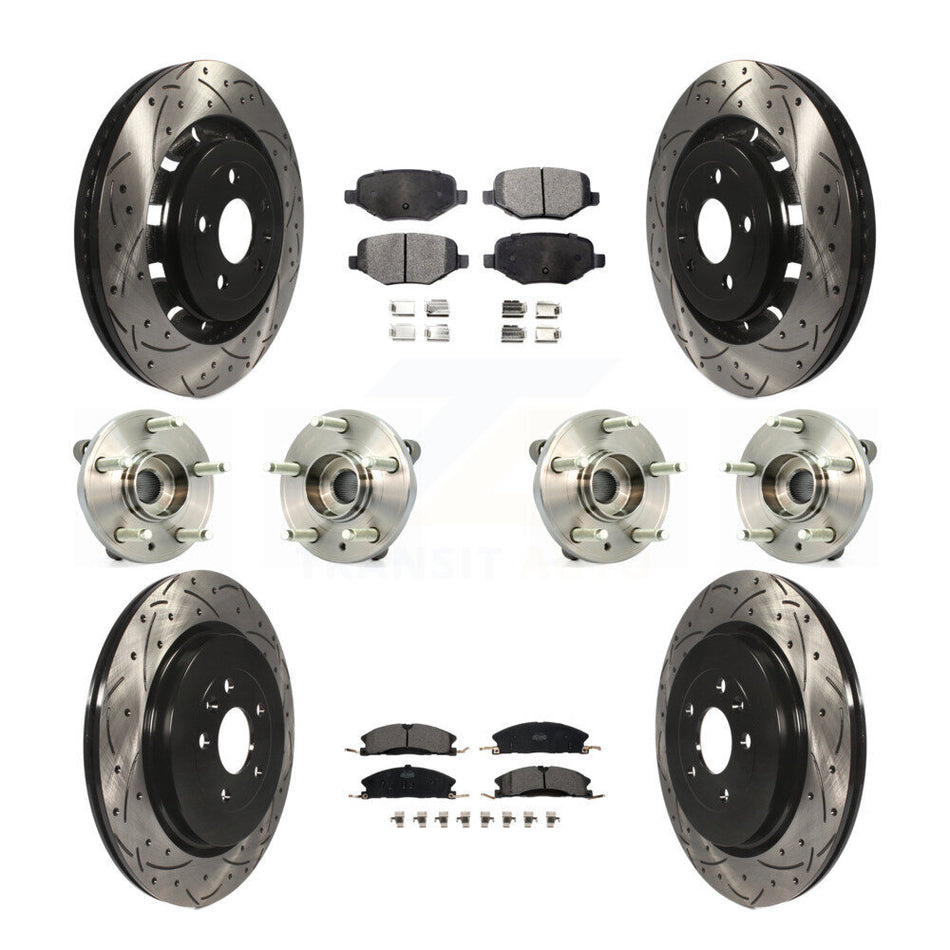 Front Rear Hub Bearings Assembly Coated Disc Brake Rotors And Ceramic Pads Kit (10Pc) For Lincoln MKS Ford Flex Taurus MKT KBB-111344