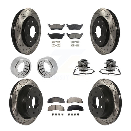 Front Rear Hub Bearing Coated Brake Rotor And Pad Shoe Kit (10Pc) For 2014 Ford F-150 4WD KBB-111378