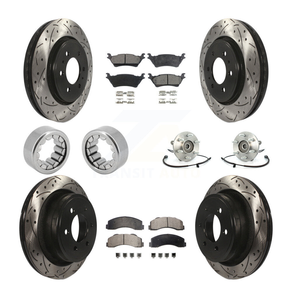 Front Rear Hub Bearing Coated Brake Rotor And Pad Shoe Kit (10Pc) For 2014 Ford F-150 4WD KBB-111402