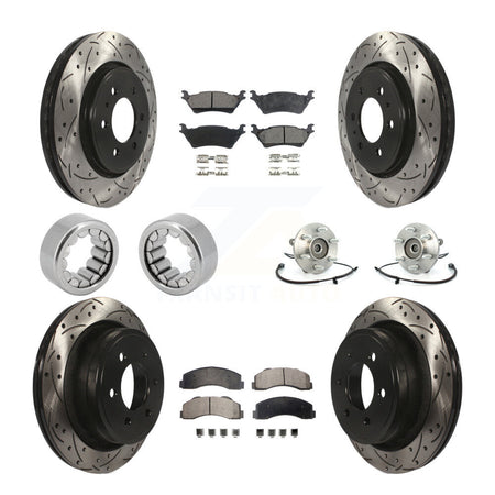 Front Rear Hub Bearing Coated Brake Rotor And Pad Shoe Kit (10Pc) For 2014 Ford F-150 4WD KBB-111402