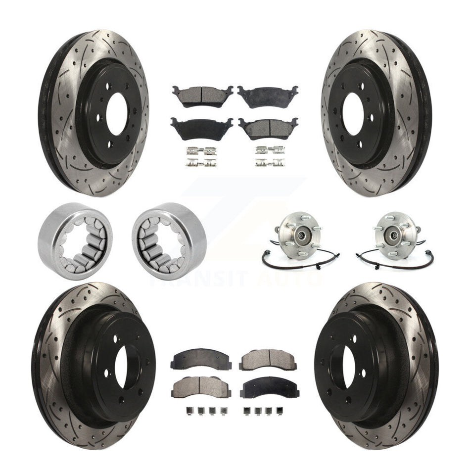 Front Rear Hub Bearing Coated Brake Rotor And Pad Shoe Kit (10Pc) For 2014 Ford F-150 4WD KBB-111402
