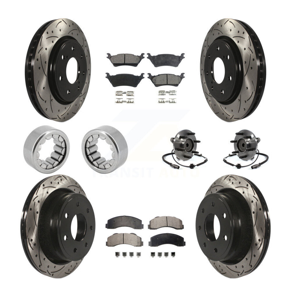 Front Rear Hub Bearing Coated Brake Rotor And Pad Shoe Kit (10Pc) For 2014 Ford F-150 RWD KBB-111406