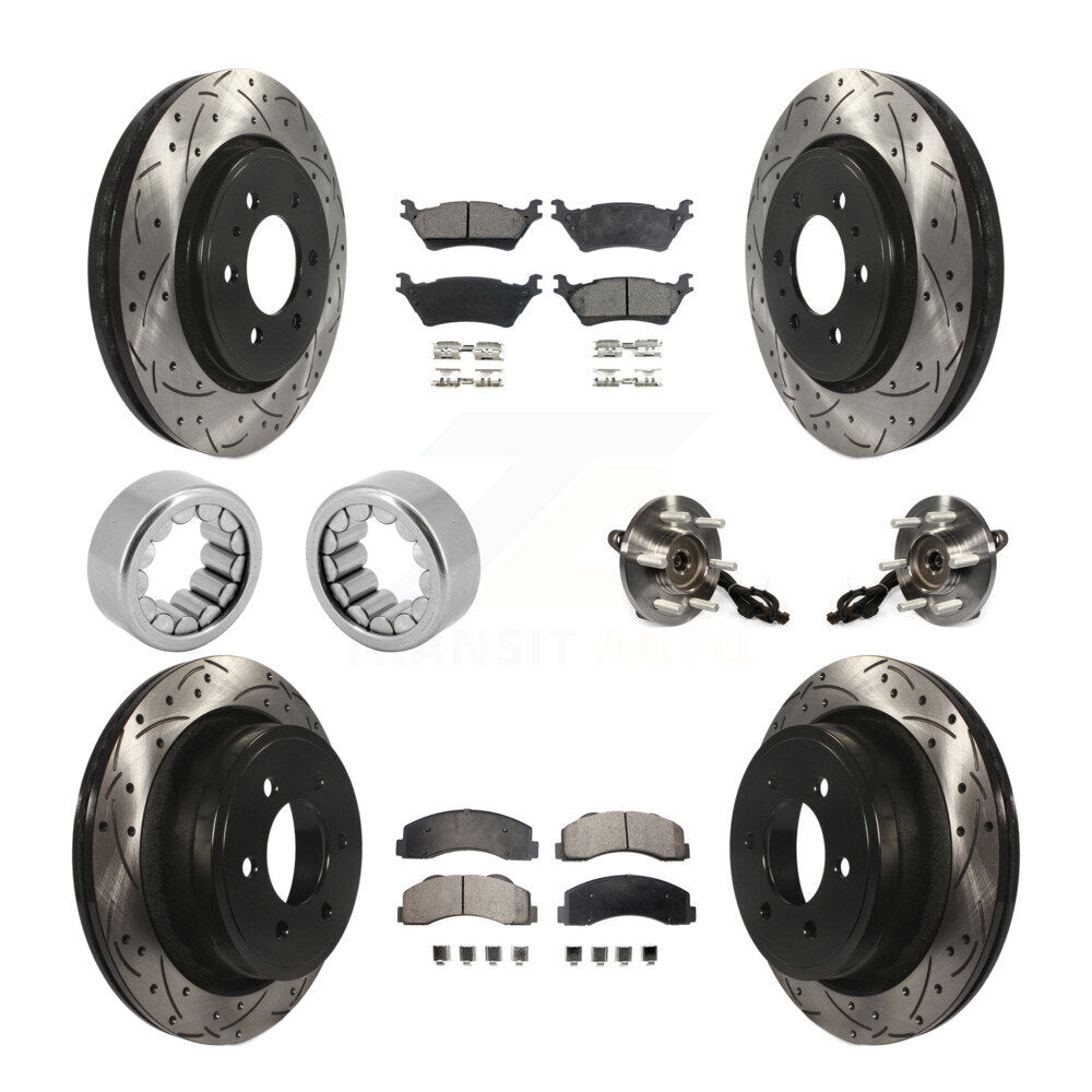 Front Rear Hub Bearings Coated Disc Brake Rotors And Pads Shoes Kit (10Pc) For Ford F-150 KBB-111412