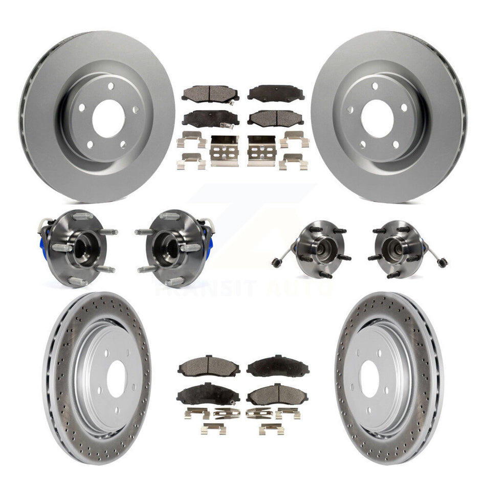Front Rear Hub Bearings Assembly Coated Disc Brake Rotors And Semi-Metallic Pads Kit (10Pc) For 2006-2008 Cadillac XLR Naturally Aspirated With Heavy Duty Brakes KBB-111457