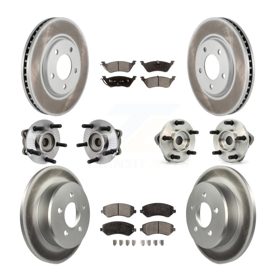 Front Rear Hub Bearings Assembly Coated Disc Brake Rotors And Semi-Metallic Pads Kit (10Pc) For 2003 Chrysler Voyager Drum rear brakes with Non-ABS KBB-111465