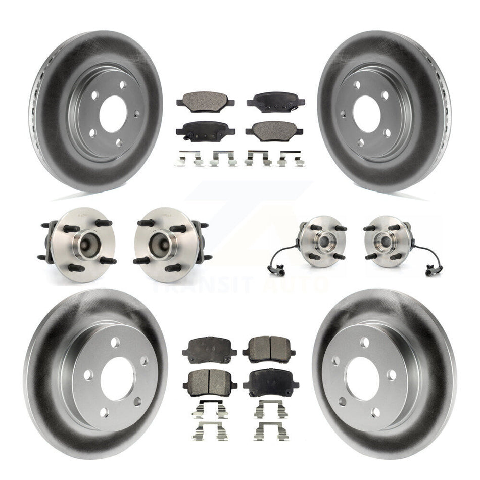 Front Rear Hub Bearings Assembly Coated Disc Brake Rotors And Semi-Metallic Pads Kit (10Pc) For 2004-2007 Saturn Ion Supercharged with 4-Wheel ABS With 4 Lug Wheels KBB-111481