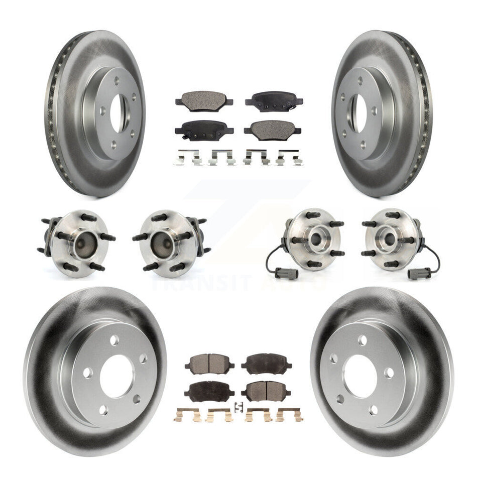 Front Rear Hub Bearings Assembly Coated Disc Brake Rotors And Semi-Metallic Pads Kit (10Pc) For 2010 Pontiac G5 With 5 Lug Wheels Drum Brakes KBB-111485