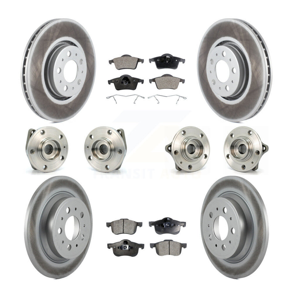 Front Rear Hub Bearings Assembly Coated Disc Brake Rotors And Semi-Metallic Pads Kit (10Pc) For 2008 Volvo S60 AWD With 316mm Diameter Rotor KBB-111488