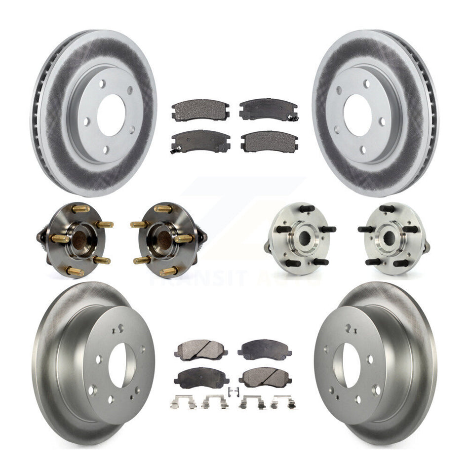 Front Rear Hub Bearings Assembly Coated Disc Brake Rotors And Semi-Metallic Pads Kit (10Pc) For Mitsubishi Galant KBB-111492