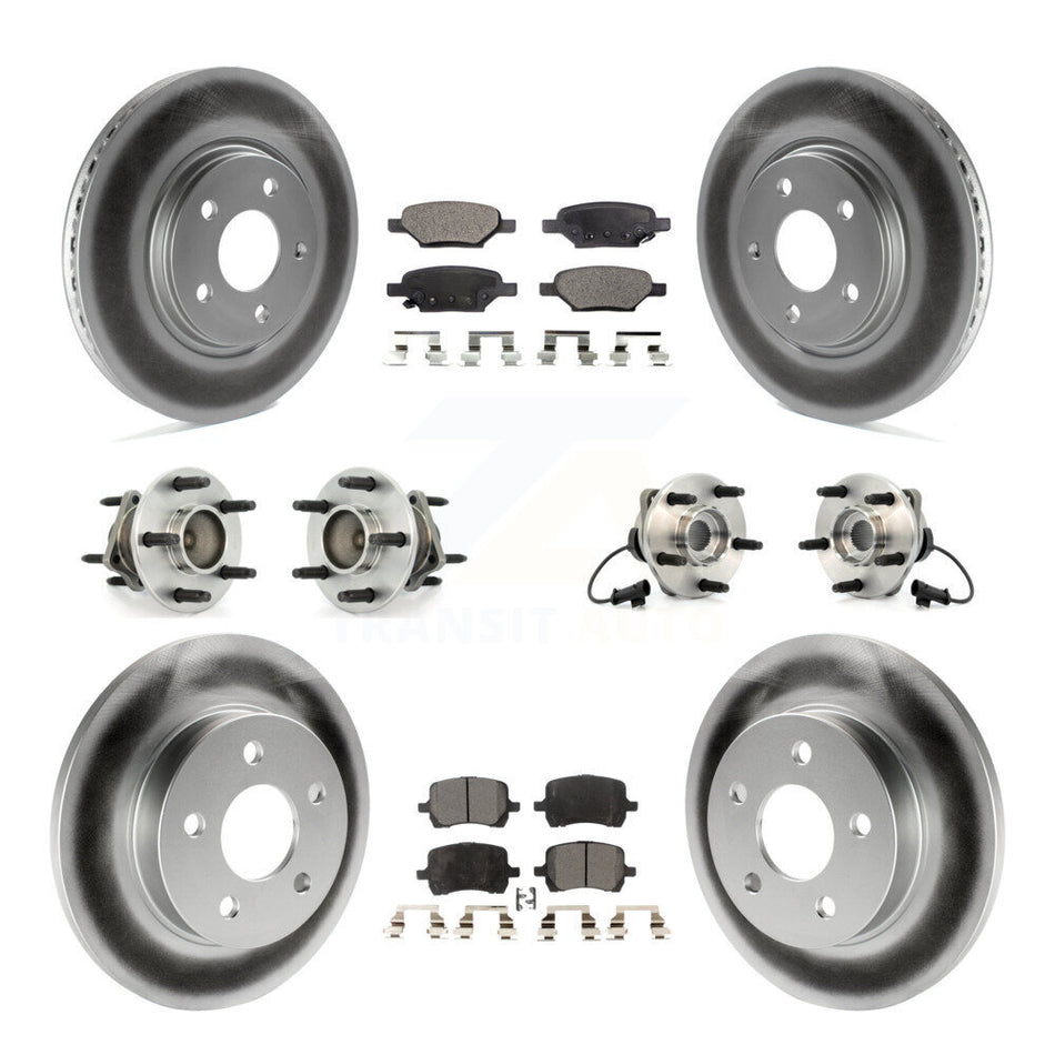 Front Rear Hub Bearings Assembly Coated Disc Brake Rotors And Semi-Metallic Pads Kit (10Pc) For Chevrolet Malibu Pontiac G6 Saturn Aura KBB-111496