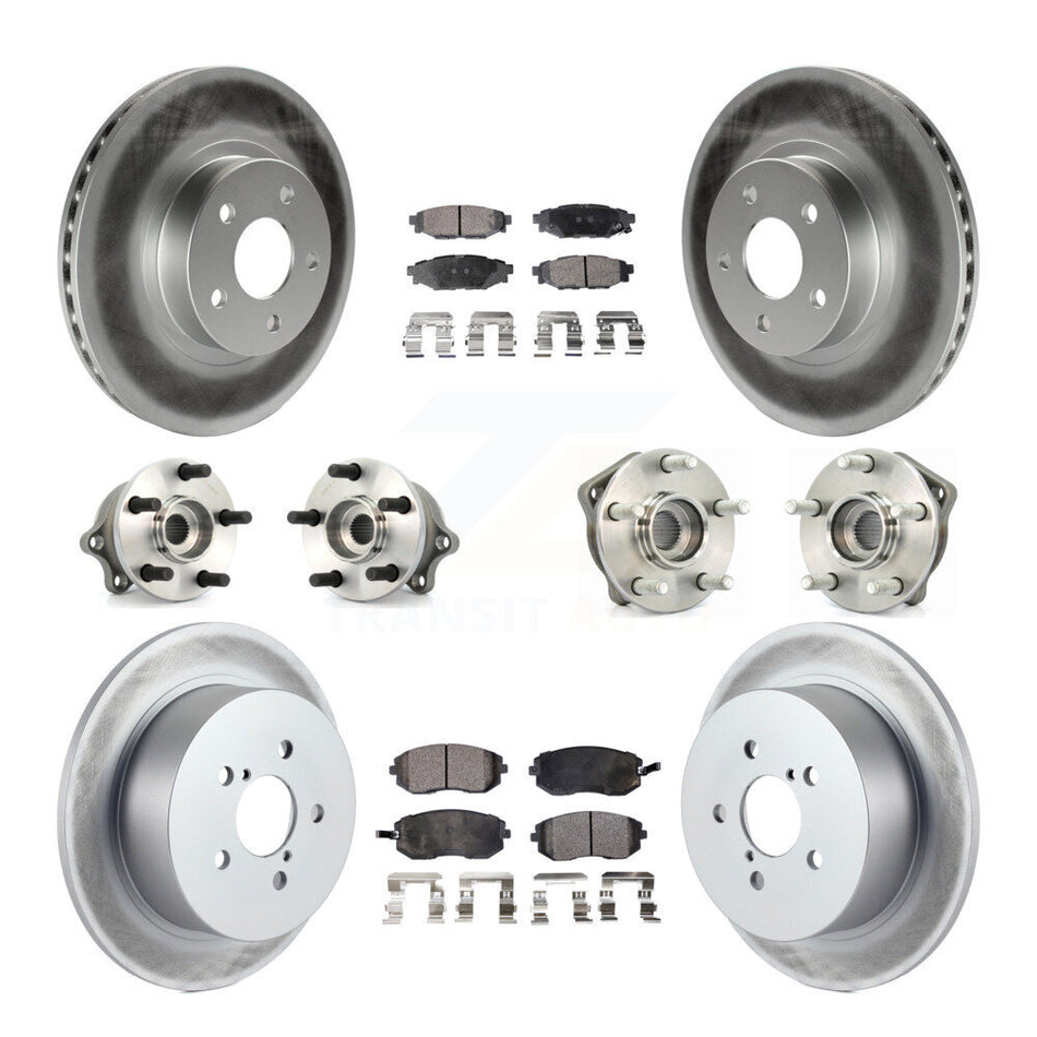 Front Rear Hub Bearings Assembly Coated Disc Brake Rotors And Semi-Metallic Pads Kit (10Pc) For 2005 Subaru Legacy i Limited With 277mm Diameter Rotor KBB-111501