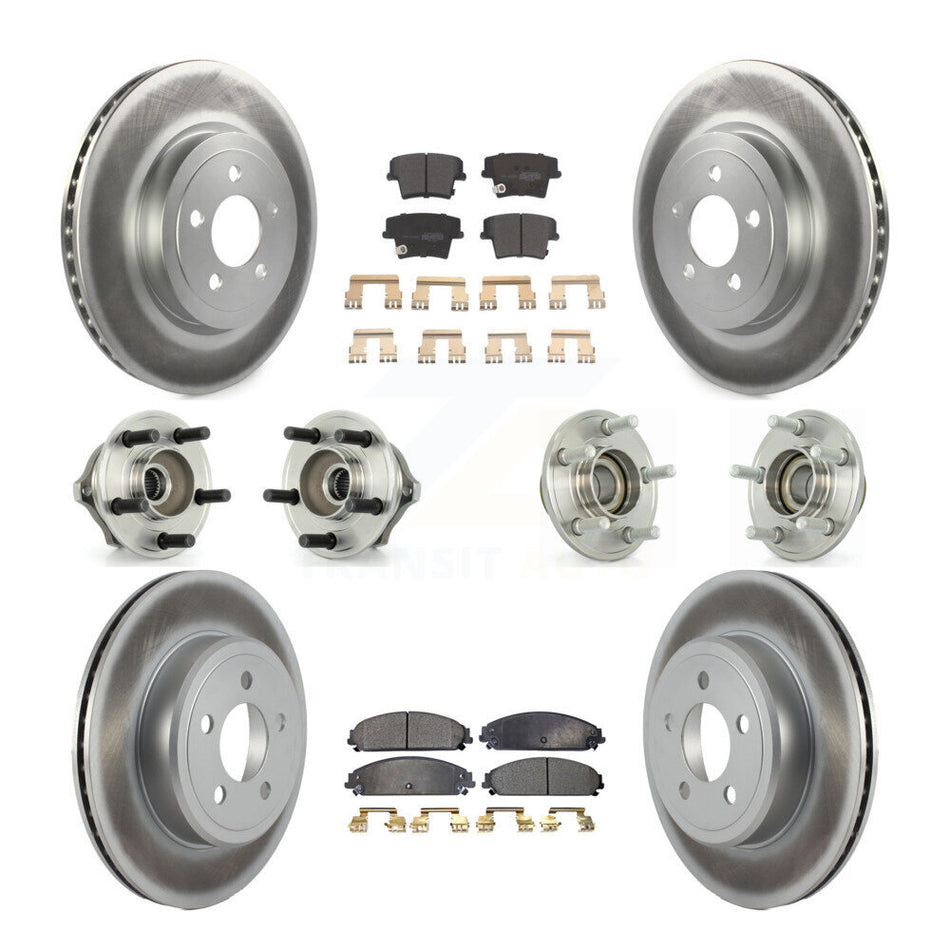 Front Rear Hub Bearings Assembly Coated Disc Brake Rotors And Semi-Metallic Pads Kit (10Pc) For Chrysler 300 Dodge Charger Magnum KBB-111509