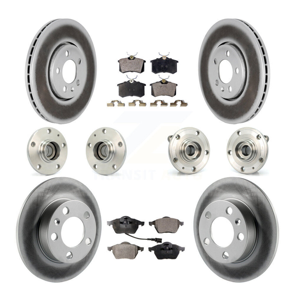 Front Rear Hub Bearing Coated Disc Brake Rotors And Semi-Metallic Pads Kit (10Pc) For 2006 Volkswagen Jetta 7th 8th Digit Of VIN Is "9M" Or "1J" With 288mm Diameter Rotor KBB-111528
