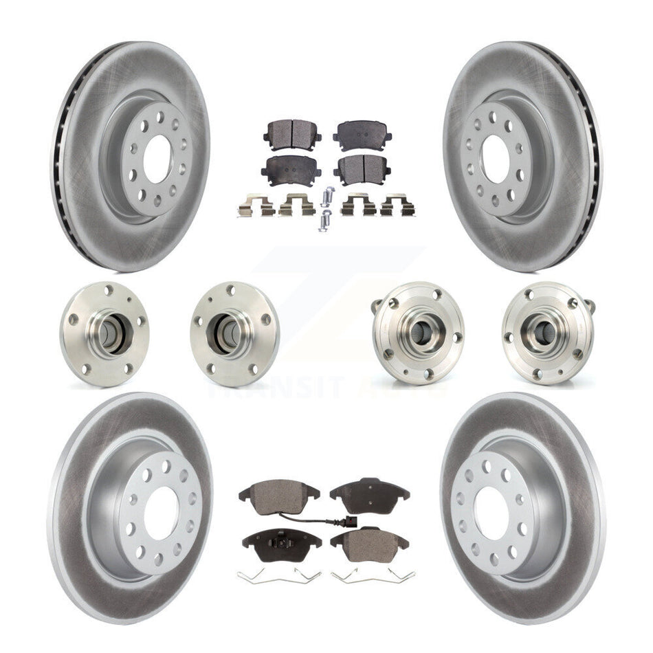 Front Rear Hub Bearings Assembly Coated Disc Brake Rotors And Semi-Metallic Pads Kit (10Pc) For Volkswagen Passat Eos KBB-111529