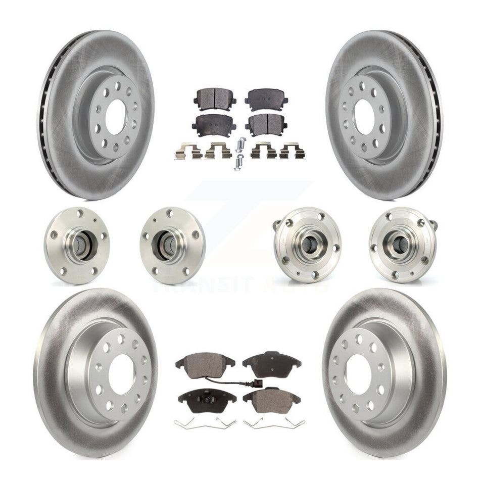 Front Rear Hub Bearings Assembly Coated Disc Brake Rotors And Semi-Metallic Pads Kit (10Pc) For Volkswagen CC Passat KBB-111530