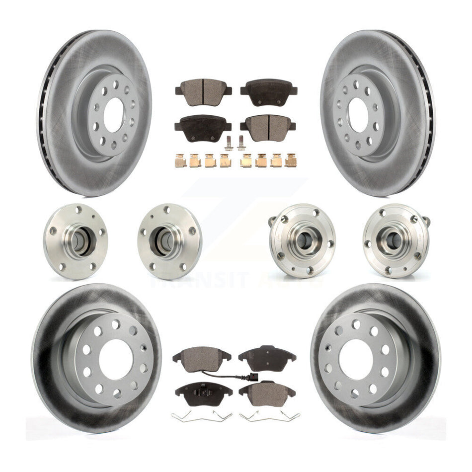 Front Rear Hub Bearing Coated Brake Rotor Pads Kit (10Pc) For 17-18 Volkswagen Jetta 2.0L KBB-111532