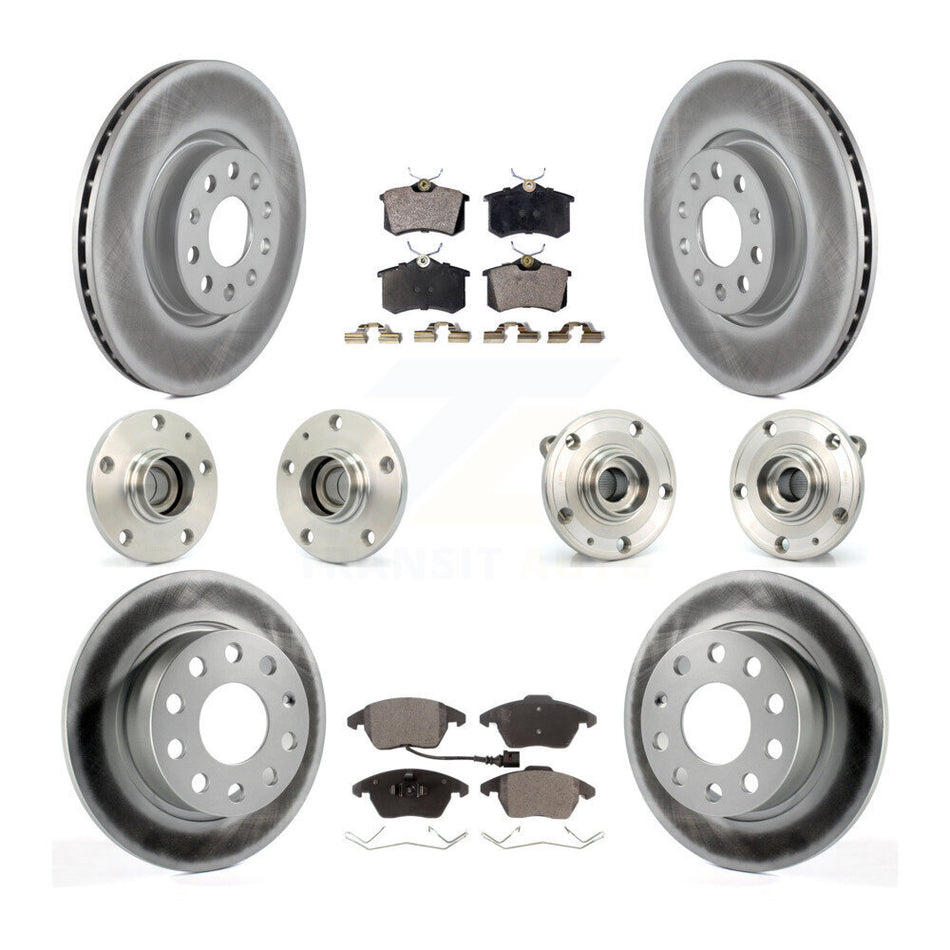 Front Rear Hub Bearings Assembly Coated Disc Brake Rotors And Semi-Metallic Pads Kit (10Pc) For Volkswagen Jetta Beetle KBB-111533