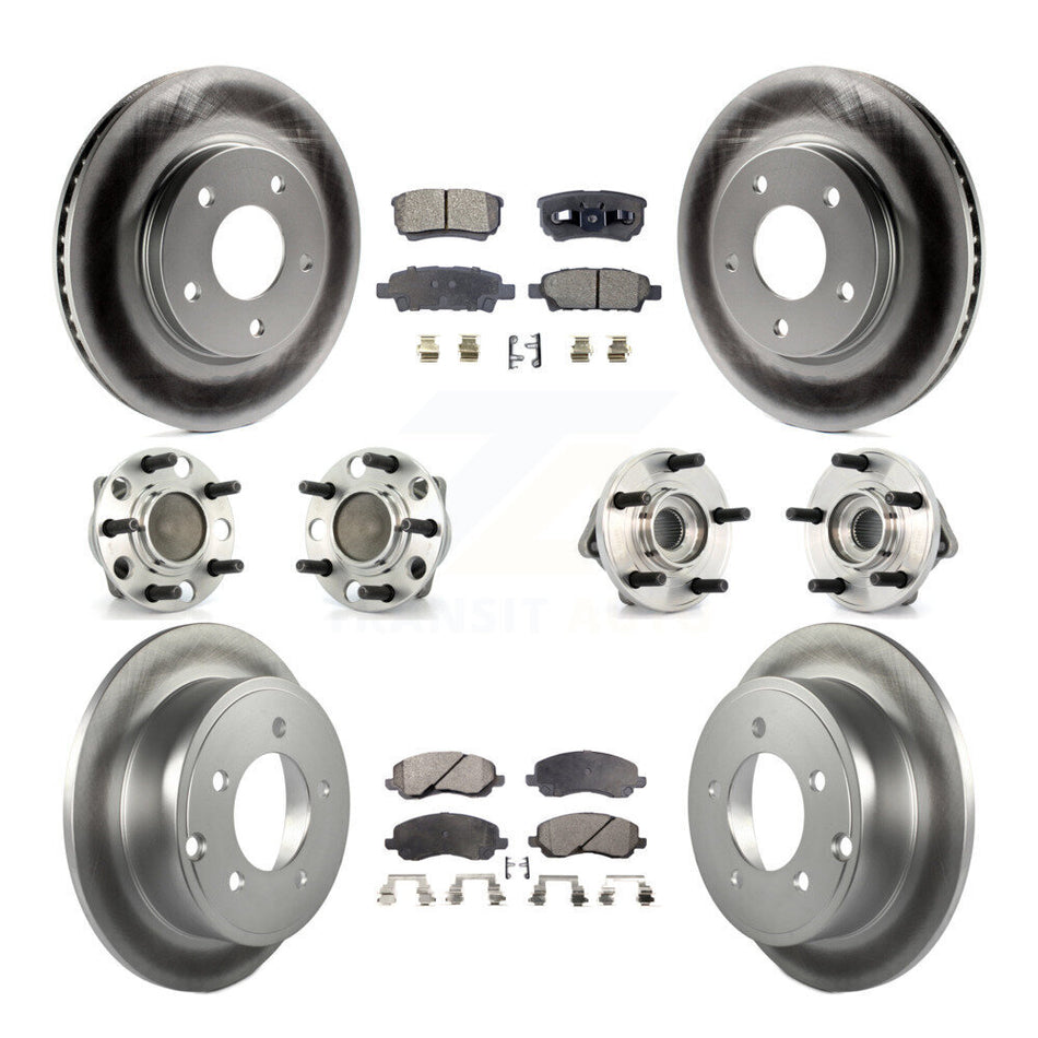Front Rear Hub Bearings Assembly Coated Disc Brake Rotors And Semi-Metallic Pads Kit (10Pc) For 2009 Dodge Caliber SXT with Drum rear brakes Non-ABS KBB-111551