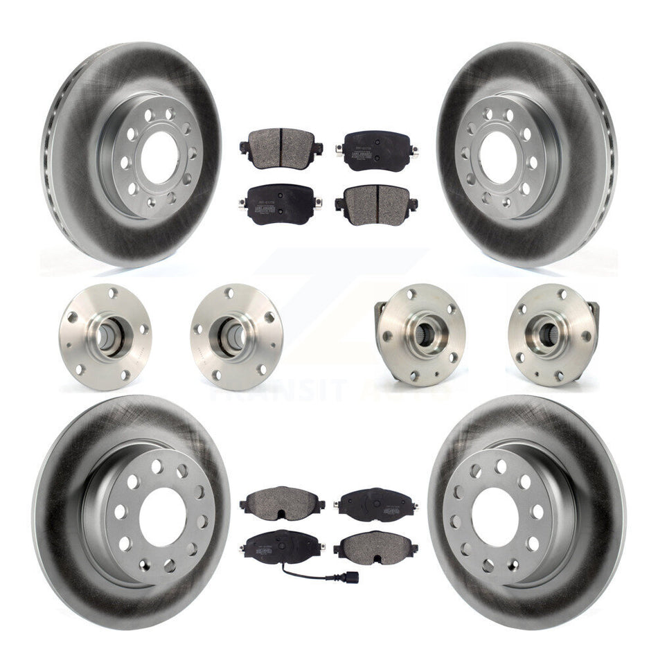 Front Rear Hub Bearings Assembly Coated Disc Brake Rotors And Semi-Metallic Pads Kit (10Pc) For Volkswagen Golf SportWagen KBB-111572