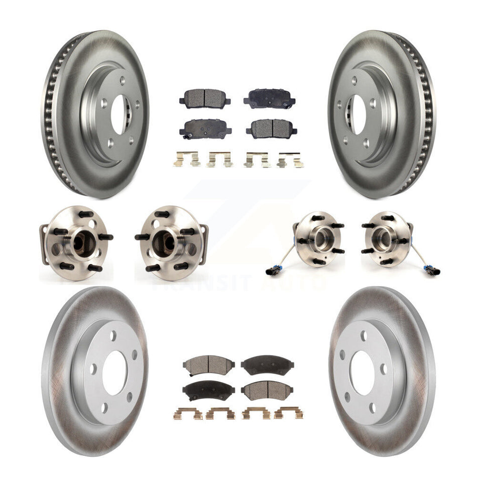 Front Rear Hub Bearings Assembly Coated Disc Brake Rotors And Semi-Metallic Pads Kit (10Pc) For Pontiac Grand Prix Buick LaCrosse Allure KBB-111583