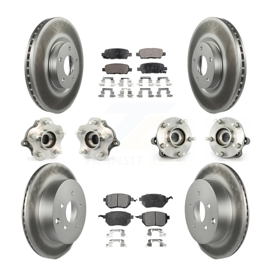 Front Rear Hub Bearings Assembly Coated Disc Brake Rotors And Semi-Metallic Pads Kit (10Pc) For 2003-2004 Nissan Murano AWD KBB-111596