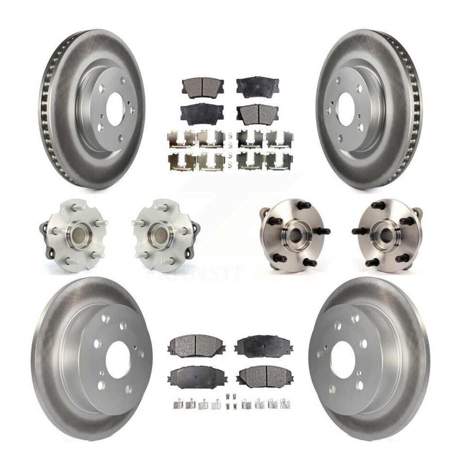 Front Rear Hub Bearings Assembly Coated Disc Brake Rotors And Semi-Metallic Pads Kit (10Pc) For Toyota RAV4 With 3rd Row Seating KBB-111615