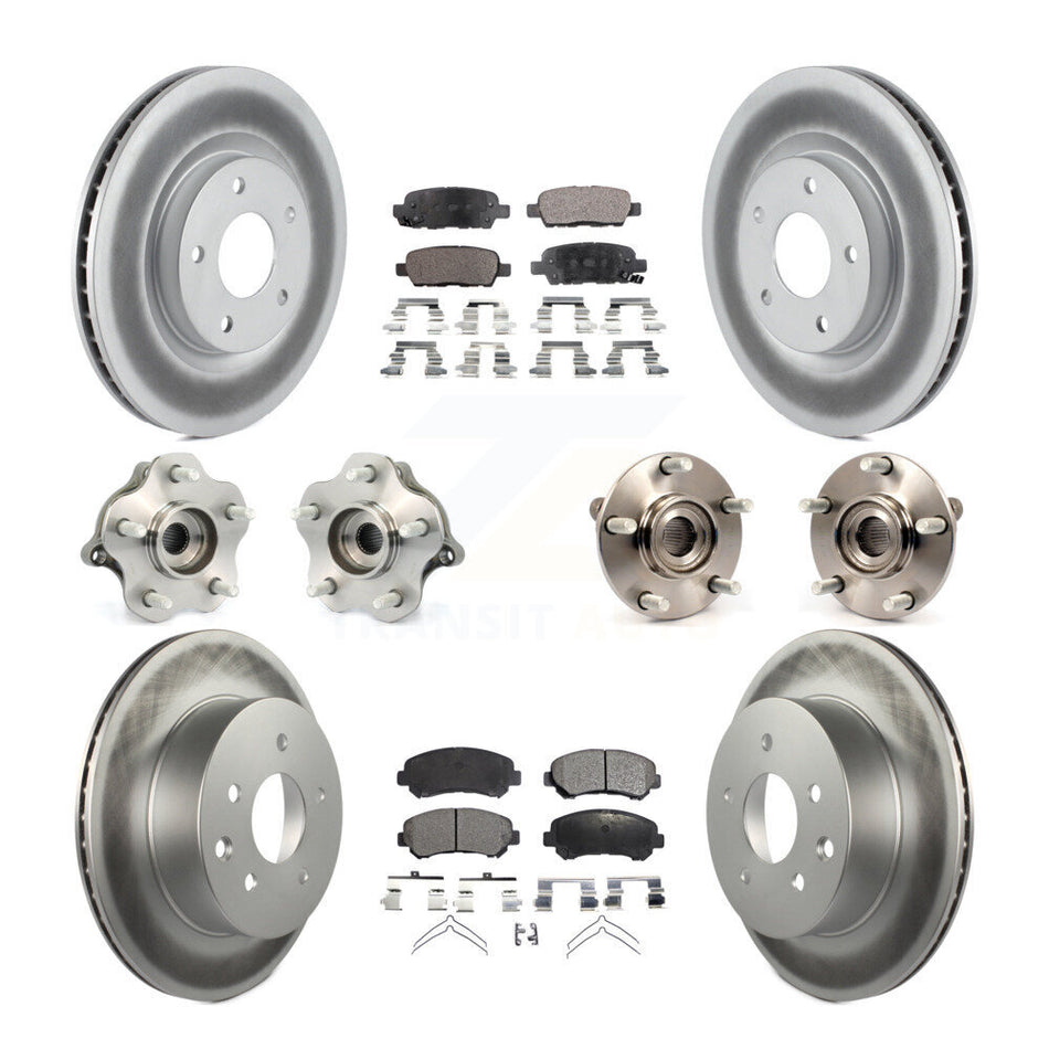 Front Rear Hub Bearings Assembly Coated Disc Brake Rotors And Semi-Metallic Pads Kit (10Pc) For 2008-2013 Nissan Rogue AWD KBB-111622