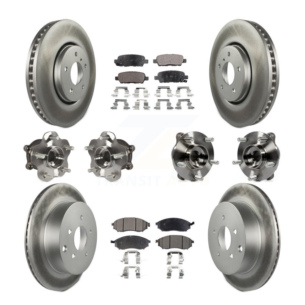 Front Rear Hub Bearing Coated Disc Brake Rotor Pads Kit (10Pc) For INFINITI FX35 FX37 AWD KBB-111636