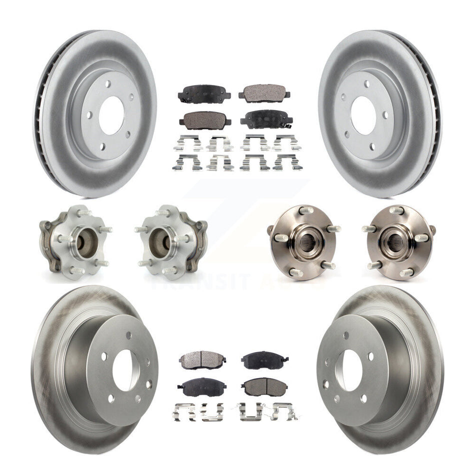 Front Rear Hub Bearings Assembly Coated Disc Brake Rotors And Semi-Metallic Pads Kit (10Pc) For 2007-2012 Nissan Sentra SE-R with 2.5L KBB-111639